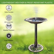 VINGLI 28" Bird Bath with Solar Power Lightweight Antique Outdoor Garden