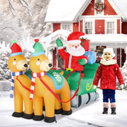 VINGLI 7/10 FT Long Inflatable Santa Claus on Sleigh With 2/3 Reindeer Christmas Decoration with LED Lights and Electric Blower