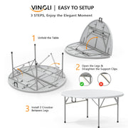 VINGLI 4/5FT Round Folding Commercial Table Portable Plastic Dining Card Table