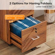 VINGLI 2-Drawer Wood File Cabinet with Lock Mobile Walnut/Black/Grey/Brown/White