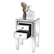 VINGLI Silver Mirrored Nightstand with 2-Drawer