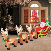 VINGLI 7/10 FT Long Inflatable Santa Claus on Sleigh With 2/3 Reindeer Christmas Decoration with LED Lights and Electric Blower