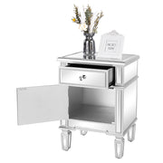 VINGLI Silver Mirrored Nightstand with 1-Drawers & 1 Side Doors