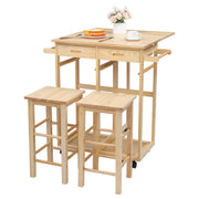 Vingli Kitchen Trolley Cart with 2 Stools Set Brown/Burlywood