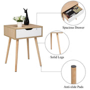 VINGLI Wood Nightstand Nature End Side Table with Drawer