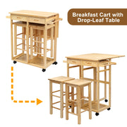 Vingli Kitchen Trolley Cart with 2 Stools Set Brown/Burlywood