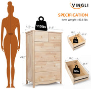 VINGLI Wood Dresser with 6 Drawer Natural Spacious Storage Chests