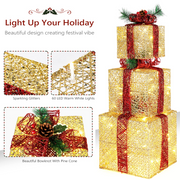 VINGLI 3/4/5 PCS Christmas Lighted Gift Boxes Set with Plug