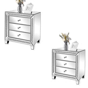 VINGLI Mirrored Nightstand 3 Drawer Glass Accent End Bedside Table