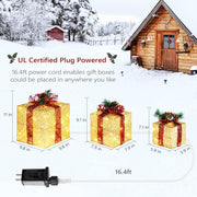 VINGLI 3/4/5 PCS Christmas Lighted Gift Boxes Set with Plug