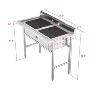 Vingli Commercial 304 Stainless Steel Restaurant Sink 2 Compartment Free Standing Utility Sink
