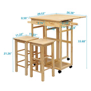 Vingli Kitchen Trolley Cart with 2 Stools Set Brown/Burlywood