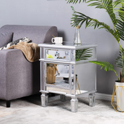 VINGLI Silver Mirrored Nightstand with 1-Drawers & 1 Side Doors