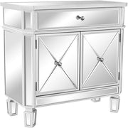 VINGLI Silver Mirrored Bedside Cabinet with 1-Drawer & 2 Side Doors