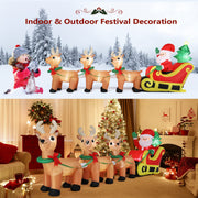 VINGLI 7/10 FT Long Inflatable Santa Claus on Sleigh With 2/3 Reindeer Christmas Decoration with LED Lights and Electric Blower