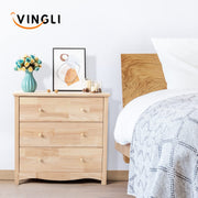 VINGLI Wood Dresser with 3 Drawer Natural Solid Wood Chest