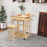Vingli Kitchen Trolley Cart with 2 Stools Set Brown/Burlywood