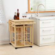 Vingli Kitchen Trolley Cart with 2 Stools Set Brown/Burlywood
