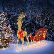 VINGLI 1/2/3 Piece Lighted Christmas Reindeer Family Set Outdoor Yard Decoration White/Gold/Brown