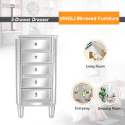 VINGLI Silver Mirrored Nightstand with 5-Drawer