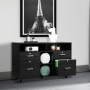VINGLI 4-Drawer Wood File Cabinet with Shelves Mobile Black/White/Brown/Greige/Walnut