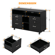 VINGLI 4-Drawer Wood File Cabinet with Shelves Mobile Black/White/Brown/Greige/Walnut