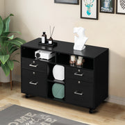VINGLI 4-Drawer Wood File Cabinet with Shelves Mobile Black/White/Brown/Greige/Walnut