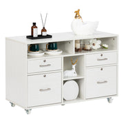 VINGLI 4-Drawer Wood File Cabinet with Shelves Mobile Black/White/Brown/Greige/Walnut