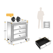 VINGLI Mirrored Nightstand 3 Drawer Glass Accent End Bedside Table