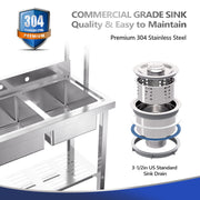 VINGLI 67in 2-Compartment Commercial Sink 304 Stainless Steel Utility Sink with Shelves