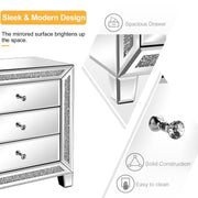 VINGLI Mirrored Nightstand 3 Drawer Glass Accent End Bedside Table