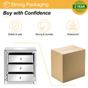 VINGLI Mirrored Nightstand 3 Drawer Glass Accent End Bedside Table