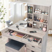 VINGLI Mirror and Lights Makeup Vanity Table Set Vanity Desk with Stool