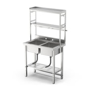 VINGLI 67in 2-Compartment Commercial Sink 304 Stainless Steel Utility Sink with Shelves