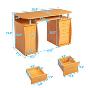 Vingli 3 Drawers Wooden Computer Desk Writing Study Desk for Home Office Black/Coffee/Wood