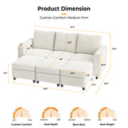 VINGLI SS102 Modular Sectional Sleeper Sofa with Storage and Built-in USB Charger Chenille