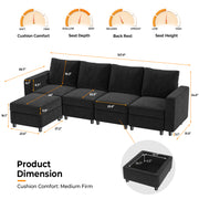 VINGLI SS102 Modular Sectional Sleeper Sofa with Storage and Built-in USB Charger Chenille