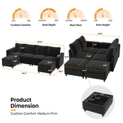 VINGLI SS102 Modular Sectional Sleeper Sofa with Storage and Built-in USB Charger Chenille