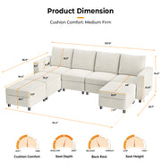 VINGLI SS102 Modular Sectional Sleeper Sofa with Storage and Built-in USB Charger Chenille