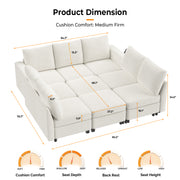 VINGLI SS102 Modular Sectional Sleeper Sofa with Storage and Built-in USB Charger Chenille