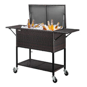 VINGLI 80 Quart Patio Cooler With Shelf Portable Bar Drink Cooler Rattan Rolling Cart on Wheels