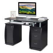 Vingli 3 Drawers Wooden Computer Desk Writing Study Desk for Home Office Black/Coffee/Wood