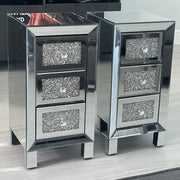 VINGLI Silver Mirrored Nightstand with 3-Drawer