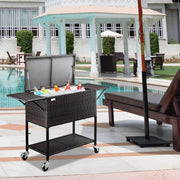 VINGLI 80 Quart Patio Cooler With Shelf Portable Bar Drink Cooler Rattan Rolling Cart on Wheels
