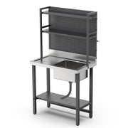 VINGLI 67in 304 Stainless Commercial Sink with Steel Table and Adjustable Shelves
