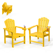 VINGLI Folding Adirondack Chair with Cup Holder Plastic All-Weather Outdoor Chairs