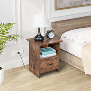 VINGLI Wooden 1-Drawer Nightstand with USB Charging Station