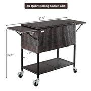 VINGLI 80 Quart Patio Cooler With Shelf Portable Bar Drink Cooler Rattan Rolling Cart on Wheels