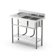 VINGLI 40in 2-Compartment 304 Stainless Commercial Sink with Drainboard
