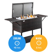 VINGLI 80 Quart Patio Cooler With Shelf Portable Bar Drink Cooler Rattan Rolling Cart on Wheels